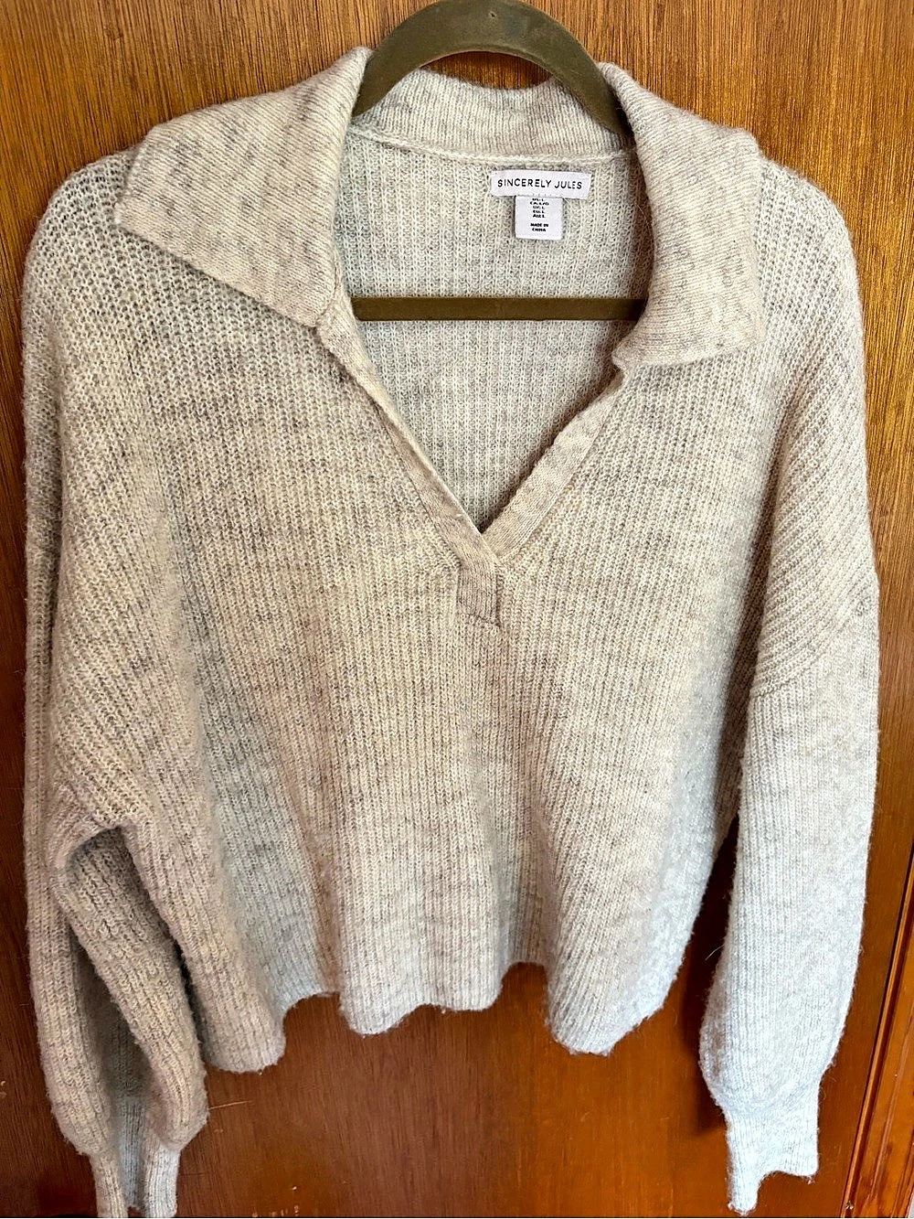 Sincerely Jules Cowl Neck Knit Sweater in Beige Size Large
